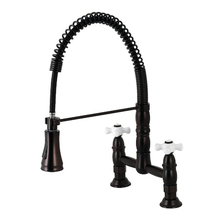 Gourmetier Heritage 2-Handle Deck-Mount Pull-Down Sprayer Kitchen Faucet, Bronze GS1275PX